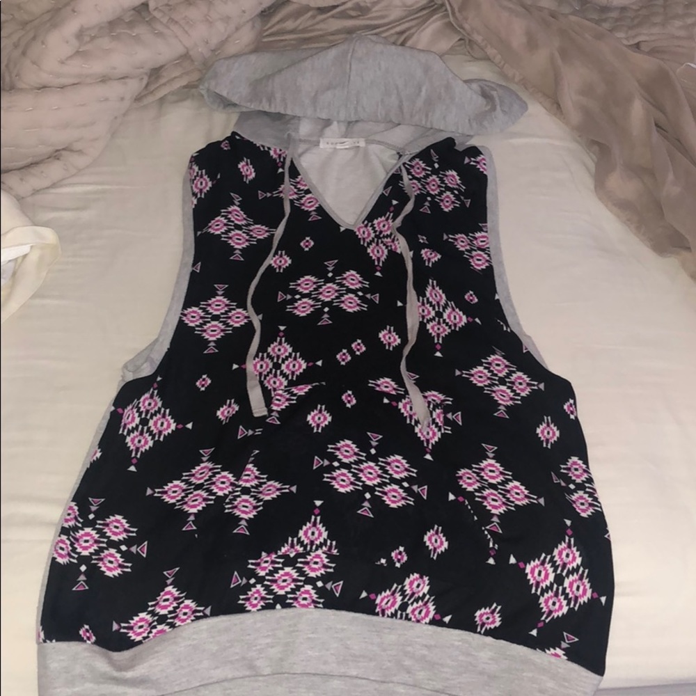 Socialite Sleeveless Hoodie Aztec Top
